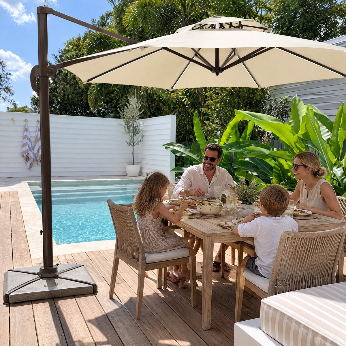 Solar LED Cantilever Umbrella - in use