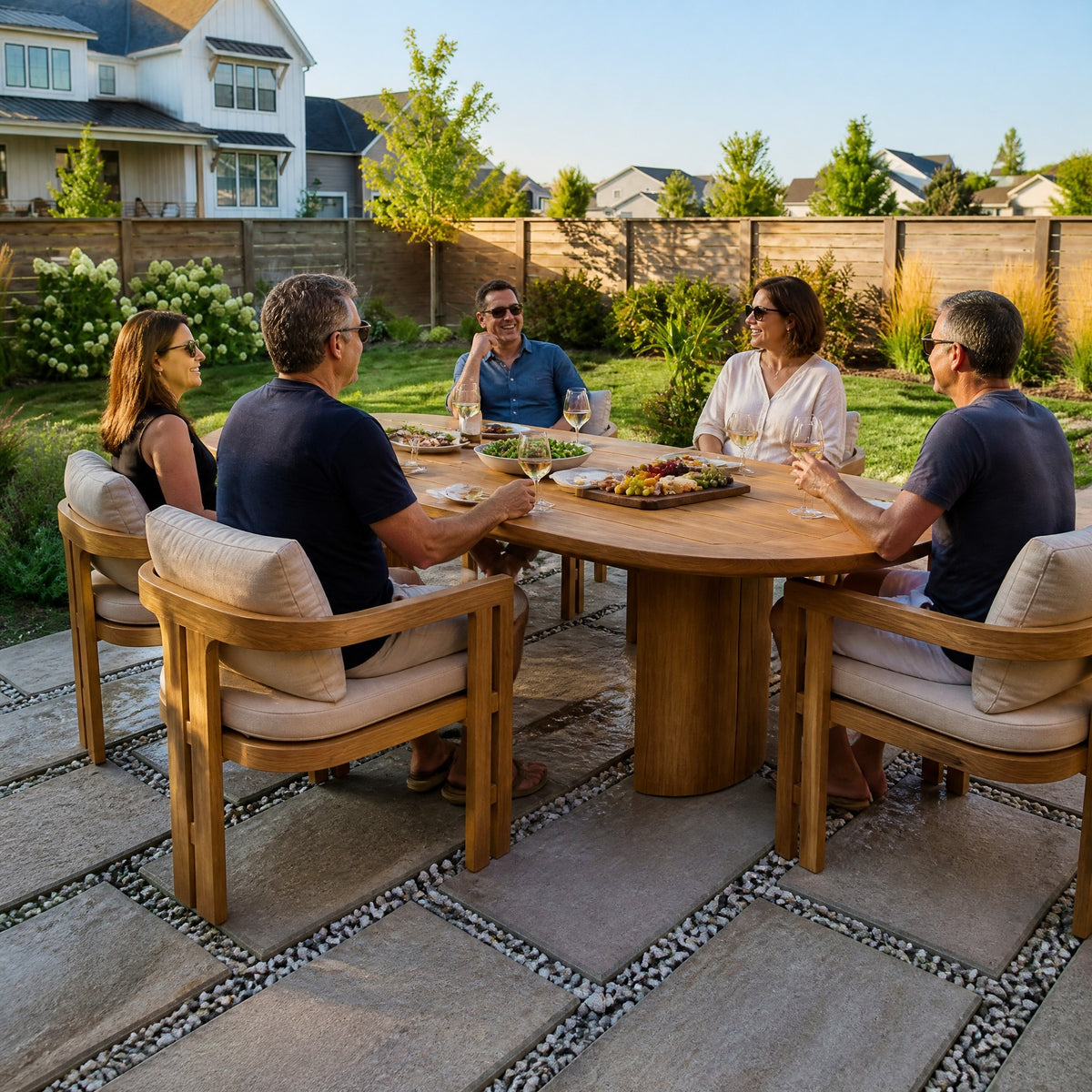 Solid Teak Outdoor Dining Set - in use
