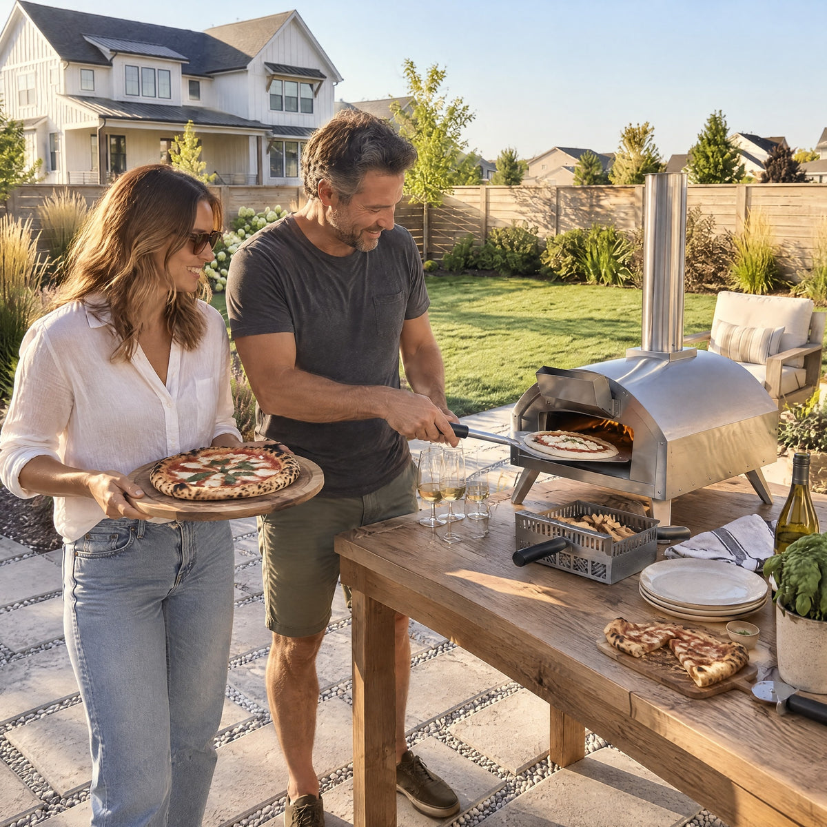 Stainless Single-Burner Pizza Oven - in use