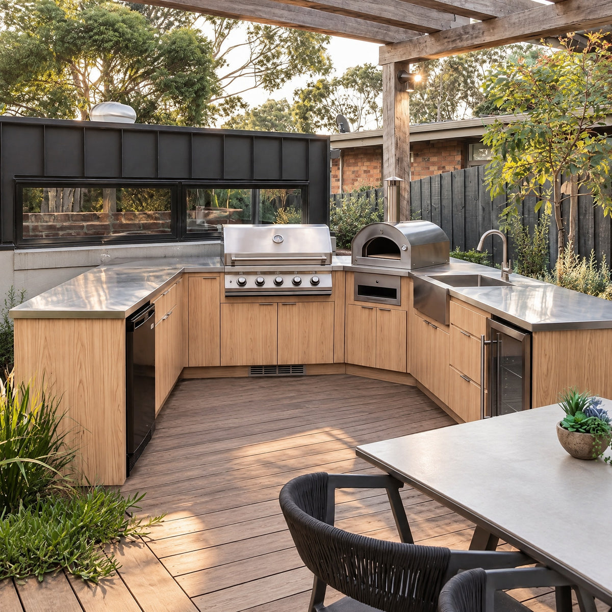 U-Shaped Outdoor Kitchen with Kamado Space